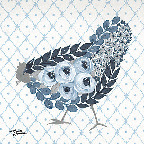 Michele Norman MN247 - MN247 - Blue Country Hen - 12x12 Hen, Farm Animal, Flowers, Blue & White, Shiplap from Penny Lane