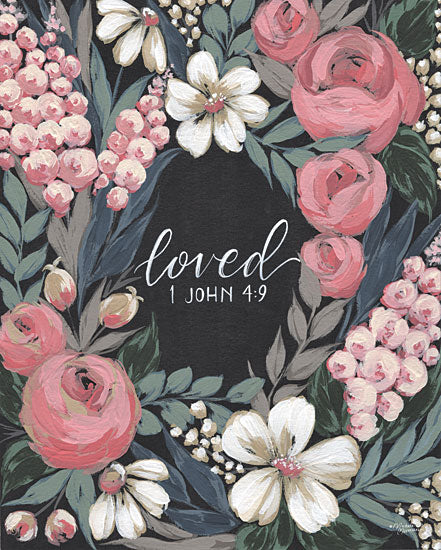 Michele Norman MN266 - MN266 - Loved - 12x16 Love, Bible Verse, John, Flowers, Pink and White Flowers, Religious, Chalkboard from Penny Lane