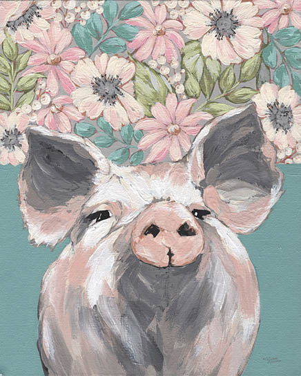 Michele Norman MN279 - MN279 - Patrice the Pig - 18x24 Pig, Floral Crown, Flowers, Pink and Blue Flowers, Whimsical from Penny Lane