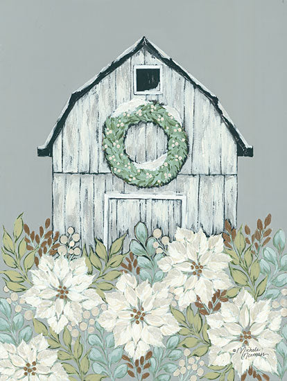 Michele Norman  MN285 - MN285 - Winter Barn - 12x16 Farm, Barn, Flowers, Winter, Seasonal, Wreath, Poinsettias from Penny Lane