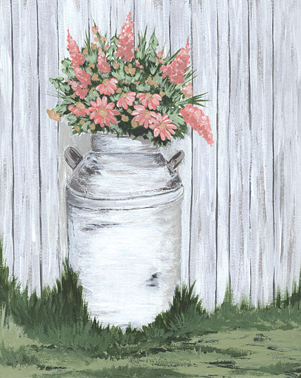 Michele Norman MN292 - MN292 - White Washed Milk Can - 12x16 Milk Can, Flowers, Pink Flowers, Farm, Fence, Country from Penny Lane