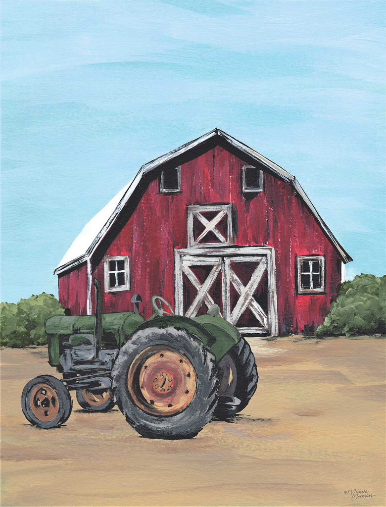 Michele Norman MN294 - MN294 - Park It in the Barnyard    - 12x16 Barn, Red Barn, Farm, Tractor, Abstract from Penny Lane