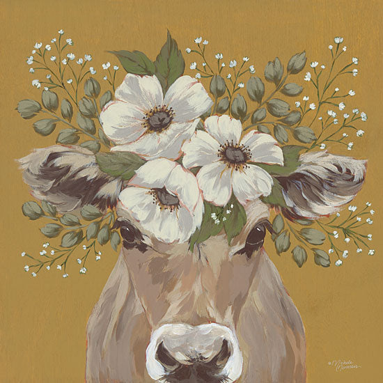 Michele Norman MN323 - MN323 - Flora the Jersey Cow - 12x12 Cow, Jersey Cow, Flowers, White Flowers, Floral Crown, Whimsical from Penny Lane