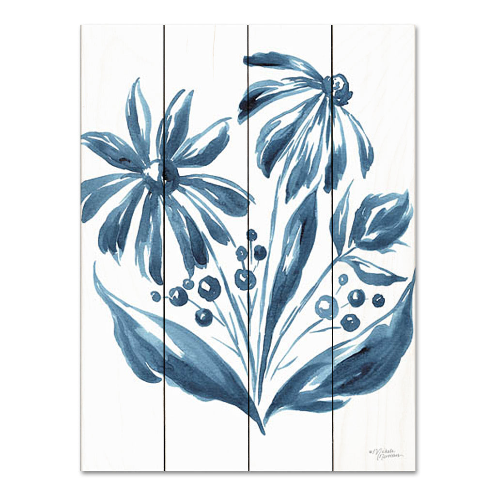 Michele Norman MN327PAL - MN327PAL - Blue Daisy #2     - 12x16 Flowers, Daisies, Blue & White, Folk Art, Cottage/Country from Penny Lane