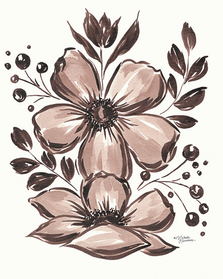 Michele Norman MN329 - MN329 - Sepia Garden - 12x16 Flowers, Maroon, Blooms, Botanical, Berries, Leaves, Drawing Print, Fall from Penny Lane