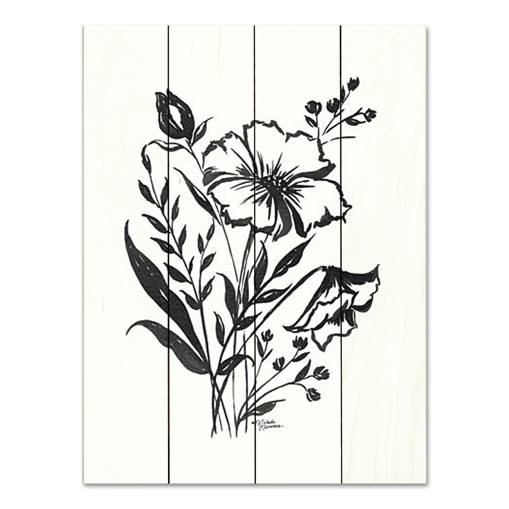 Michele Norman MN330PAL - MN330PAL - Annabelle Floral - 12x16 Flowers, Black & White, Botanical, Blooms, Leaves, Drawing Print from Penny Lane
