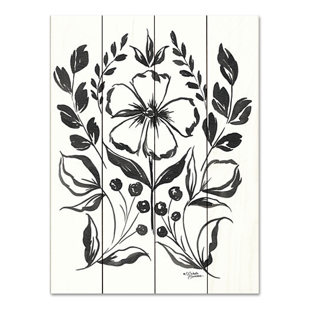 Michele Norman MN332PAL - MN332PAL - Gracie Floral - 12x16 Flowers, Black & White, Botanical, Blooms, Leaves, Drawing Print from Penny Lane