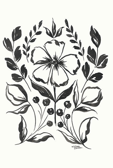 Michele Norman MN332 - MN332 - Gracie Floral - 12x16 Flowers, Black & White, Botanical, Blooms, Leaves, Drawing Print from Penny Lane