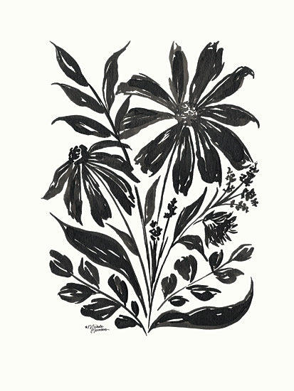 Michele Norman MN334 - MN334 - Daisy Garden #1 - 12x16 Flowers, Daisies, Black & White, Botanical, Blooms, Leaves, Drawing Print from Penny Lane