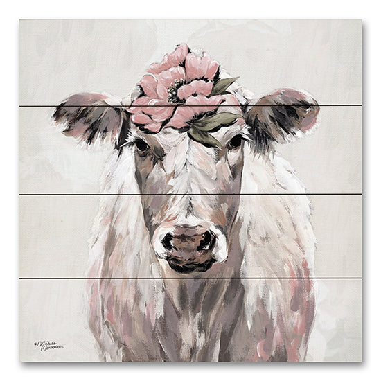 Michele Norman MN339PAL - MN339PAL - Pretty in Pink Cow - 12x12 Cow, Flowers, Pink Flowers, Floral Crown, Whimsical from Penny Lane