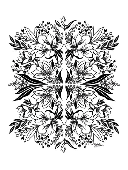 Michele Norman MN350 - MN350 - Magnolia Medley - 12x16 Flowers, Magnolias, Folk Art, Black & White from Penny Lane