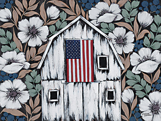 Michele Norman MN374 - MN374 - America, America - 16x12 Patriotic, Barn, White Barn, Abstract, American Flag, USA, America, Flowers, White Flowers, Greenery, Independence Day from Penny Lane