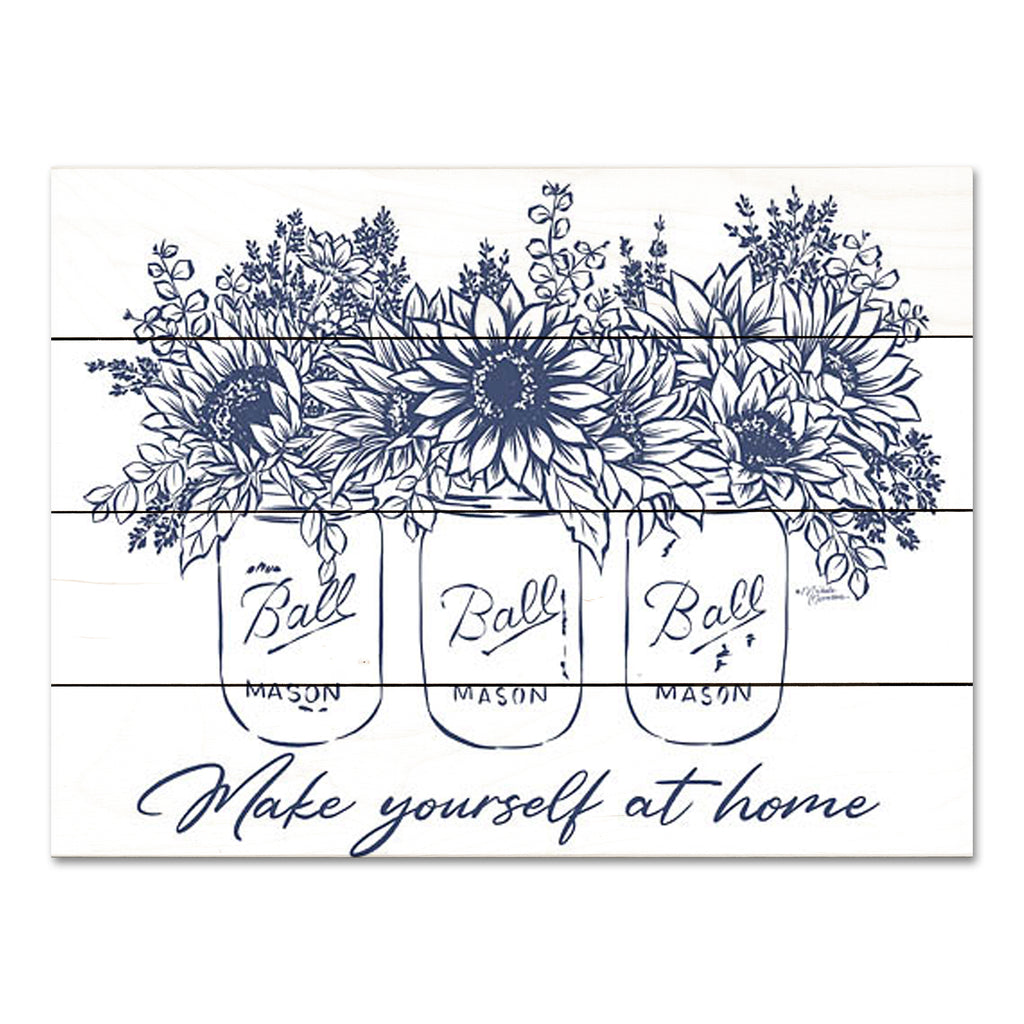 Michele Norman MN386PAL - MN386PAL - Make Yourself at Home - 16x12 Inspirational, Make Yourself at Home, Typography, Signs, Flowers, Ball Mason Jars, Farmhouse/Country, Still Life, Blue & White from Penny Lane