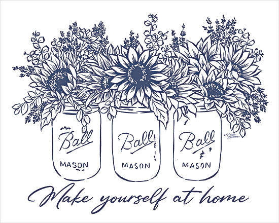 Michele Norman MN386 - MN386 - Make Yourself at Home - 16x12 Inspirational, Make Yourself at Home, Typography, Signs, Flowers, Ball Mason Jars, Farmhouse/Country, Still Life, Blue & White from Penny Lane