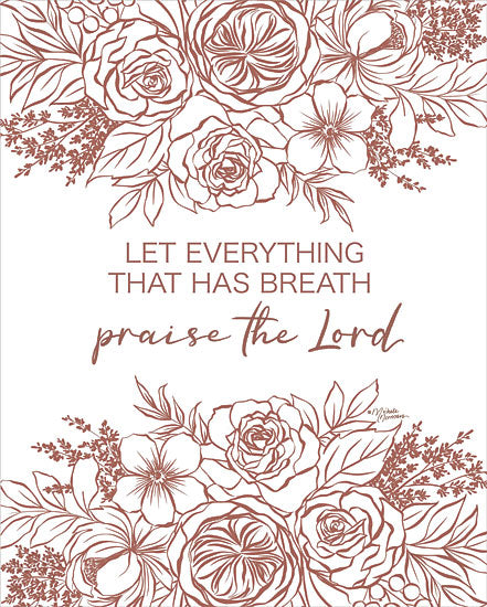 Michele Norman MN390 - MN390 - Praise the Lord - 12x16 Religious, Psalm, Bible Verse, Let Everything That has Breath Praise the Lord, Flowers, Folk Art, Maroon & White from Penny Lane