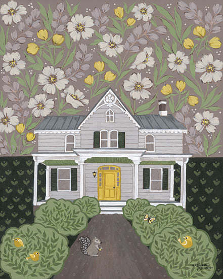 Michele Norman MN397 - MN397 - Grandma's House    - 12x16 Folk Art, Flowers, House, Squirrel, Birds, Path, Bushes, Front Porch, Green, Yellow, Gray from Penny Lane