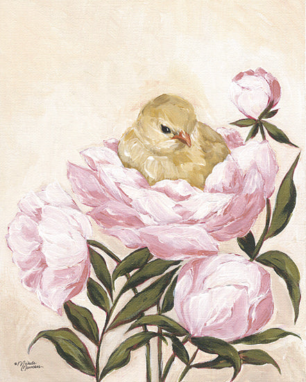 Michele Norman MN402 - MN402 - Perched in the Peonies - 12x16 Whimsical, Chick, Flowers, Peonies, Pink Peonies, Perched In Peonies, Spring from Penny Lane