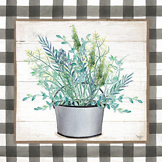 Mollie B. MOL2145 - MOL2145 - Potted Herbs II  - 12x12 Herbs, Potted Herbs, Plaid Border, Black and White Plaid Farmhouse/Country from Penny Lane