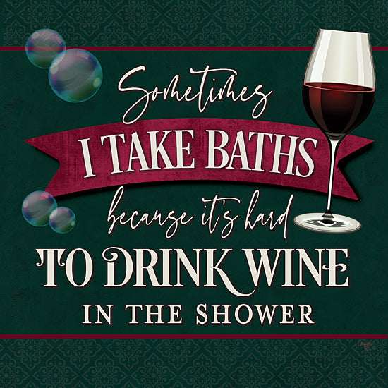 Mollie B. MOL2180 - MOL2180 - it's Hard to Drink Wine in the Shower - 12x12 Wine, Typography, Humorous, Wine Glass, Signs from Penny Lane