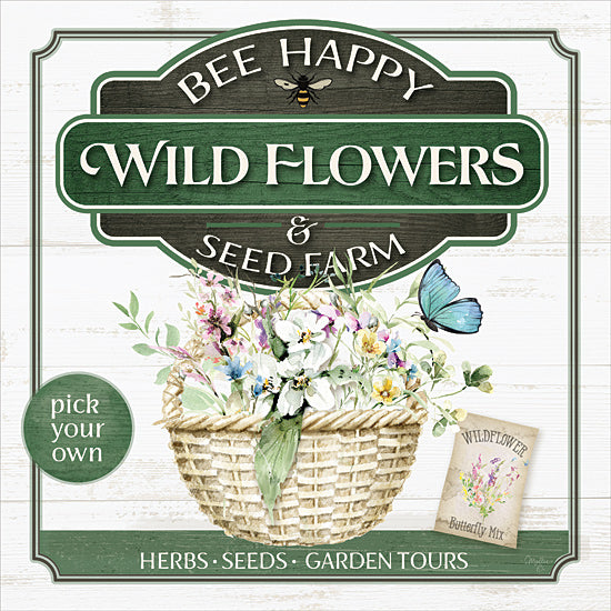 Mollie B. MOL2185 - MOL2185 - Bee Happy Wildflowers - 12x12 Wildflowers, Farm, Pick Your Own Flowers, Basket, Seed Packet, Advertisement, Butterflies, Country, Signs from Penny Lane