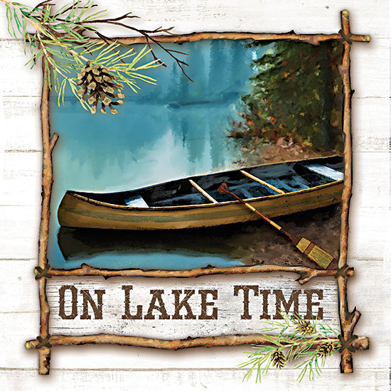 Mollie B. MOL2222 - MOL2222 - On Lake Time - 12x12 Lake, Canoe,  On Lake Time, Typography, Signs, Textual Art, Framed, Sticks, Landscape, Trees, Masculine from Penny Lane