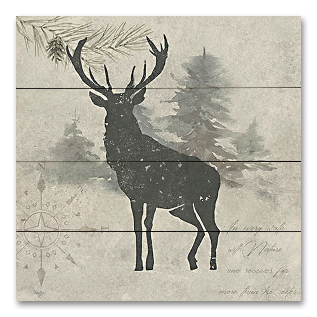 Mollie B. MOL2227PAL - MOL2227PAL - Wildlife Series Deer - 12x12 Lodge, Deer, Animal, Wildlife, Rustic, Pine Tree Branch, Compass, Nature, Typography from Penny Lane