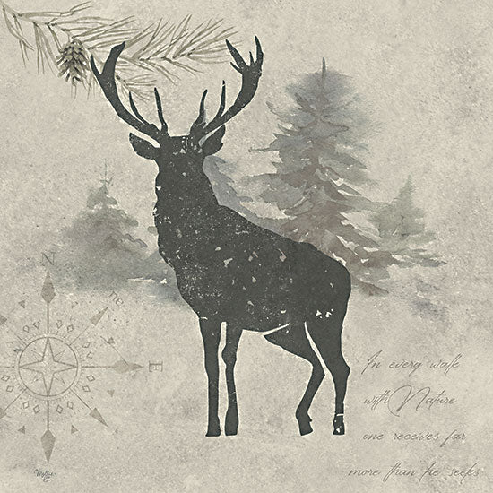 Mollie B. MOL2227 - MOL2227 - Wildlife Series Deer - 12x12 Lodge, Deer, Animals, Wildlife, Rustic, Pine Tree Branch, Compass,  Nature, Typography, Neutral Palette from Penny Lane