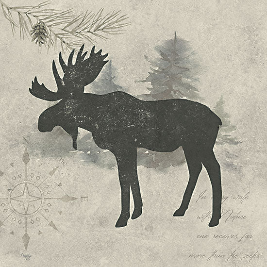 Mollie B. MOL2228 - MOL2228 - Wildlife Series Moose - 12x12 Lodge, Moose, Animals, Wildlife, Rustic, Pine Tree Branch, Compass,  Nature, Typography, Neutral Palette from Penny Lane