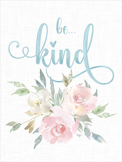 Mollie B. MOL2510 - MOL2510 - Be Kind Floral - 12x16 Inspirational, Be Kind, Typography, Signs, Textual Art, flowers, Pink Flowers, Roses, Greenery, Pastel from Penny Lane