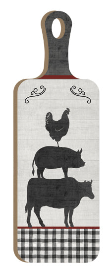 Mollie B. MOL2548CB - MOL2548CB - Farm Animal Stack - 6x18 Kitchen, Cutting Board, Animal Stack, Cow, Pig, Rooster, Black & White, Farm Animals from Penny Lane