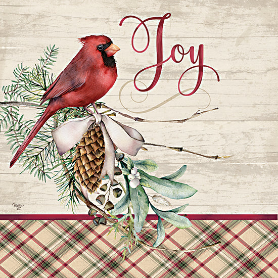 Mollie B. MOL2579 - MOL2579 - Cardinal Joy - 12x12 Christmas, Holidays, Cardinal, Pine Swag, Pine Cone, Greenery, Nature, Joy, Typography, Signs, Textual Art, Plaid from Penny Lane