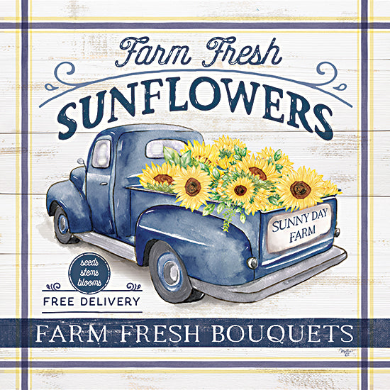 Mollie B. MOL2676 - MOL2676 - Farm Fresh Sunflowers - 12x12 Farm, Truck, Blue Truck, Sunflowers, Whimsical, Flower Truck, Farm Fresh Sunflowers, Typography, Signs, Textual Art, Fall, Flower Farm, Farmhouse/Country from Penny Lane