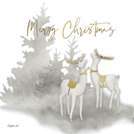 Mollie B. MOL2697 - MOL2697 - Woodland Deer Merry Christmas - 12x12 Christmas, Holidays, Pine Trees, Reindeer, Merry Christmas, Typography, Signs, Textual Art, Winter, Silver and Gold, Woodland from Penny Lane