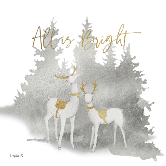 Mollie B. MOL2698 - MOL2698 - Woodland Deer All is Bright - 12x12 Christmas, Holidays, Pine Trees, Reindeer, All is Bright, Typography, Signs, Textual Art, Winter, Silver and Gold, Woodland from Penny Lane