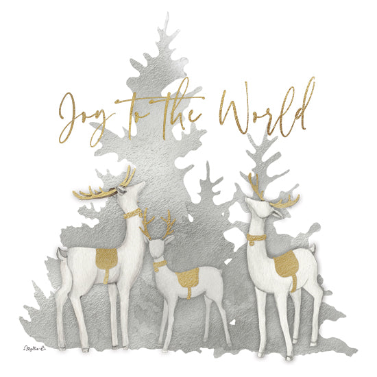 Mollie B. MOL2699 - MOL2699 - Woodland Deer Joy to the World - 12x12 Christmas, Holidays, Pine Trees, Reindeer, Joy to the World, Typography, Signs, Textual Art, Winter, Silver and Gold, Woodland from Penny Lane