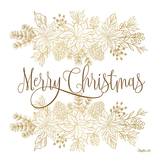 Mollie B. MOL2701 - MOL2701 - Golden Merry Christmas - 12x12 Christmas, Holidays, Poinsettias, Christmas Flowers, Merry Christmas, Typography, Signs, Textual Art, Swags, Pine Cones, Greenery, White, Gold from Penny Lane