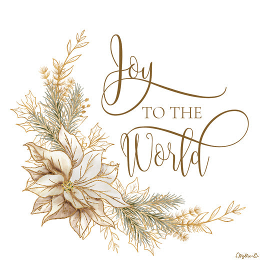 Mollie B. MOL2706 - MOL2706 - Golden Joy to the World - 12x12 Christmas, Holidays, Poinsettias, Christmas Flowers, Joy to the World, Inspirational, Typography, Signs, Textual Art, Swags, Pine Sprigs, Greenery, Gold from Penny Lane
