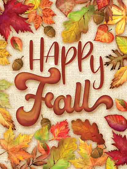 Mollie B. MOL2755 - MOL2755 - Happy Fall - 12x16 Fall, Happy Fall, Typography, Signs, Textual Art, Leaves, Acorns, Burlap Background, Nature from Penny Lane