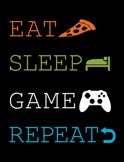 Masey St. Studios MS185 - MS185 - Eat, Sleep, Game, Repeat - 12x16 Eat, Sleep, Game, Repeat, Video Games, Masculine, Whimsical, Tween, Typography, Signs from Penny Lane