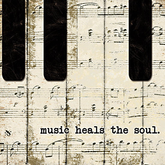 Masey St. Studios MS228 - MS228 - Music Heals the Soul - 12x12 Piano Keys, Sheet Music, Music, Music Heals the Soul, Typography, Signs, Textual Art, Distressed, Black & White from Penny Lane