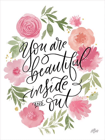 MakeWells MW121 - MW121 - You Are Beautiful - 12x16 Inspirational, You Are Beautiful Inside & Out, Typography, Signs, Textual Art, flowers, Greenery, Wreath, Spring from Penny Lane