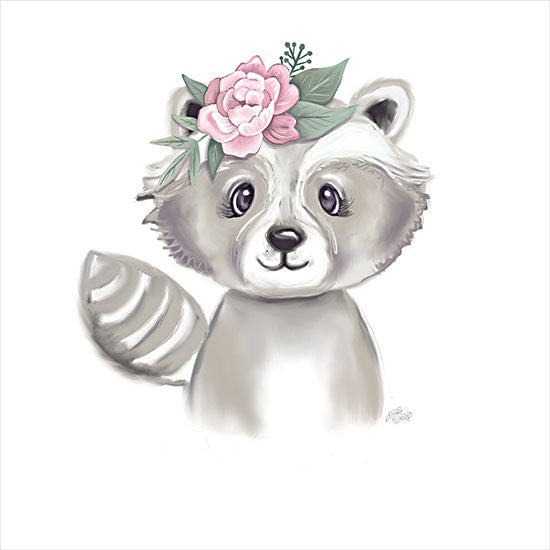 MakeWells MW138 - MW138 - Cute Floral Raccoon - 12x12 Baby, Baby's Room, New Baby, Raccoon, Flower, Pink Flower, Rose, Floral Crown, Whimsical from Penny Lane