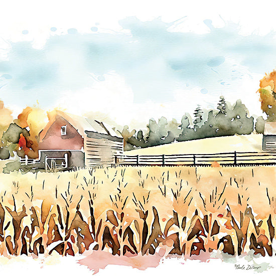 Nicole DeCamp ND135 - ND135 - Countryside Autumn Barn I - 12x12 Farm, Barn, Countryside, Country, Fields, Corn Fields, Fence, Landscape, Trees, Watercolor, Fall from Penny Lane