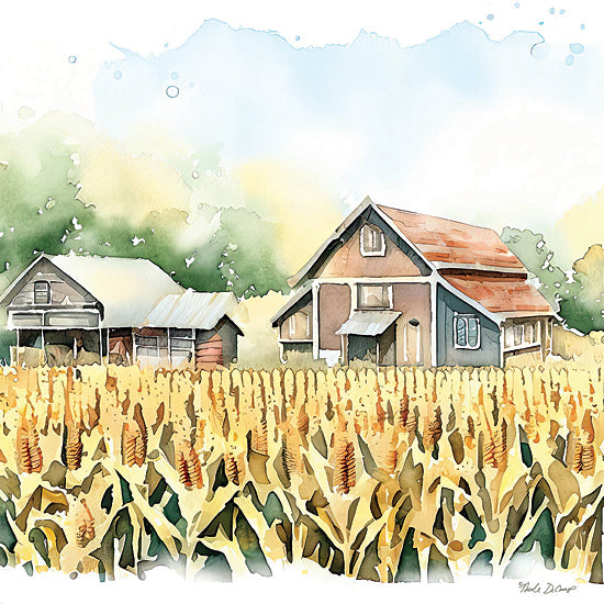 Nicole DeCamp ND139 - ND139 - Countryside Autumn Barn V - 12x12 Farm, Barns, Fields, Corn, Landscape, Countryside, Country, Trees, Fall, Watercolor from Penny Lane