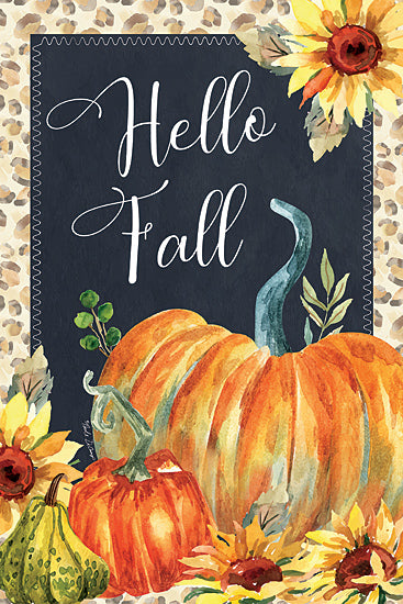 Nicole DeCamp ND147 - ND147 - Hello Fall - 12x18 Fall, Hello Fall, Typography, Signs, Textual Art, Pumpkins, Gourds, Sunflowers, Fall Flowers, Greenery, Watercolor, Leopard Print, Border from Penny Lane