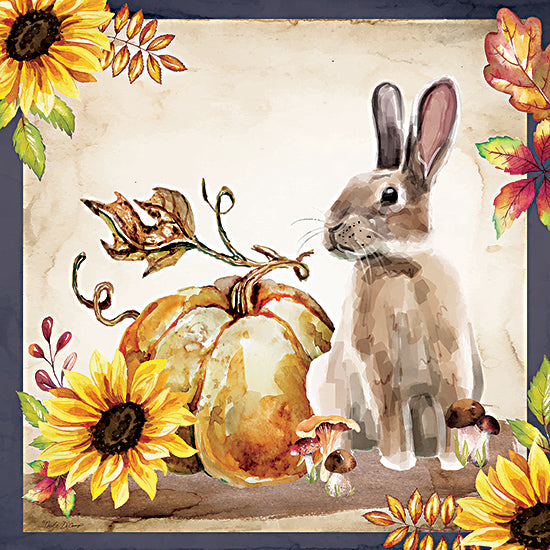 Nicole DeCamp ND150 - ND150 - Fall Woodland II - 12x12 Still Life, Pumpkin, Rabbit, Bunny, Sunflowers, Leaves, Mushrooms, Nature, Woodland, Watercolor from Penny Lane