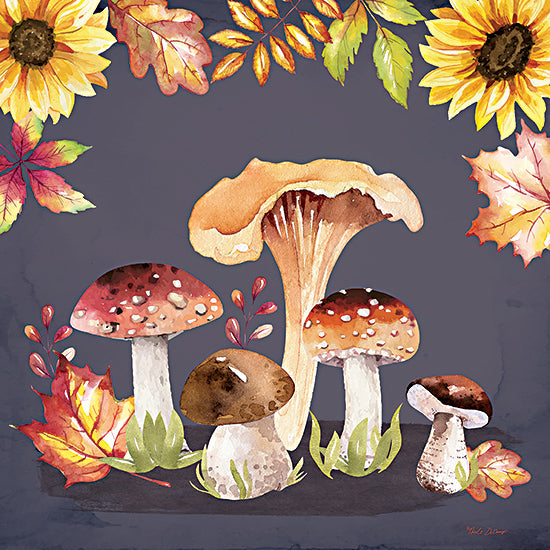 Nicole DeCamp ND151 - ND151 - Fall Woodland III - 12x12 Still Life, Mushrooms, Sunflowers, Leaves, Nature, Woodland, Watercolor, Chalkboard from Penny Lane