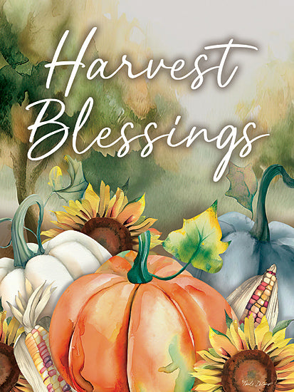 Nicole DeCamp ND174 - ND174 - Harvest Blessings - 12x16 Fall, Pumpkins, Flowers, Sunflowers, Pumpkins, Indian Corn, Harvest Blessings, Typography, Signs, Textual Art from Penny Lane