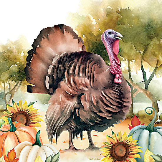 Nicole DeCamp ND176 - ND176 - Elegant Thanksgiving Turkey II - 12x12 Thanksgiving, Turkey, Pumpkins, Flowers, Sunflowers, Trees, Fall, Decorative from Penny Lane