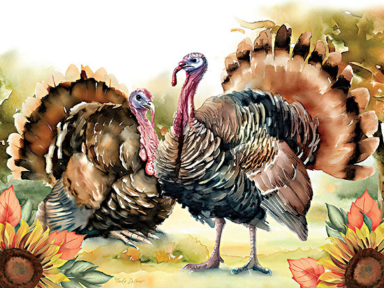 Nicole DeCamp ND177 - ND177 - Elegant Thanksgiving Turkey Pair - 16x12 Thanksgiving, Turkeys, Flowers, Sunflowers, Leaves, Watercolor, Fall, Decorative from Penny Lane